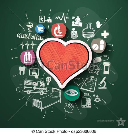 Emergency Collage With Icons On Blackboard  Vector Illustration