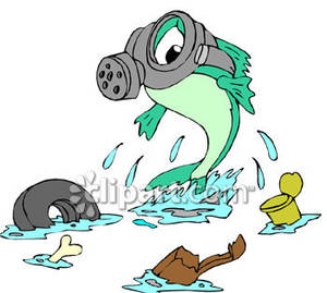 Fish Wearing A Gas Mask In A Polluted Lake   Royalty Free Clipart    