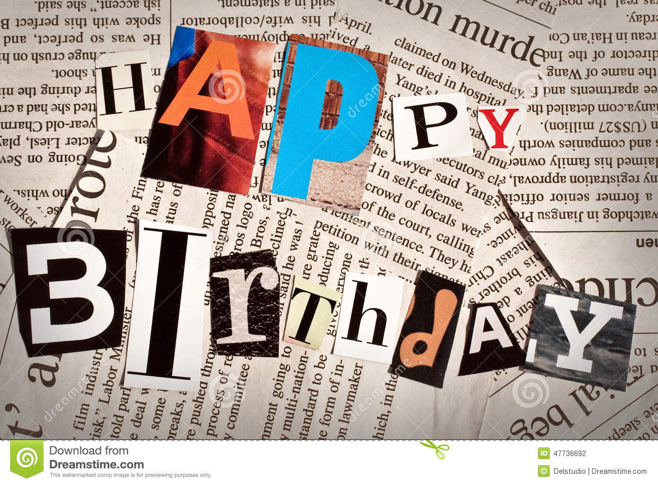 Happy Birthday Collage With Newspaper And Magazine Letters Stock Photo