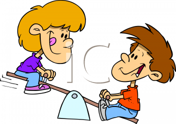 Kids Playing On A See Saw   Royalty Free Clipart Image