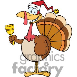 Royalty Free 3649 Happy Turkey With Santa Hat Clipart Image Picture