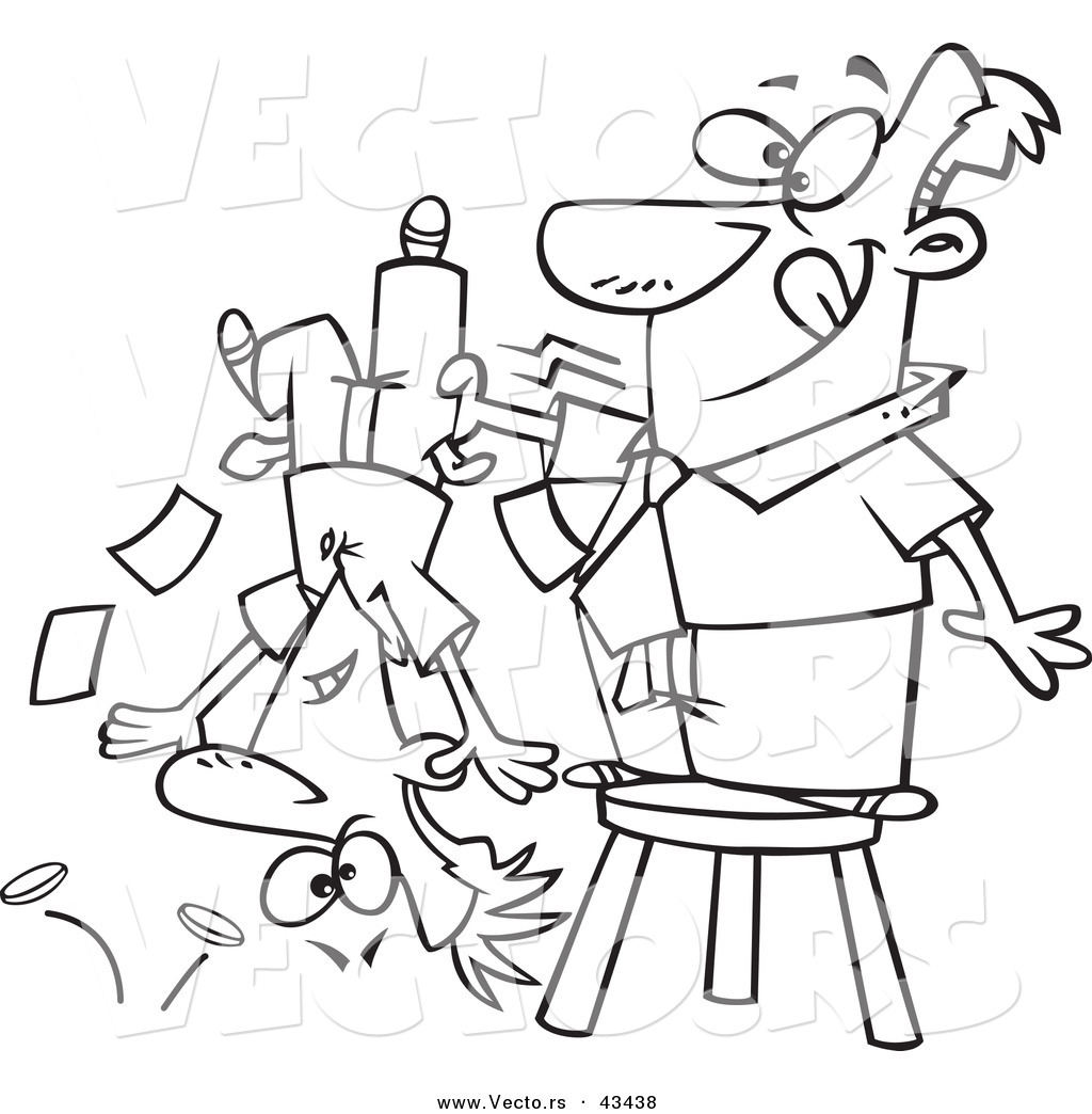 Stool And Shaking Money From A Guys Pockets   Coloring Page Outline