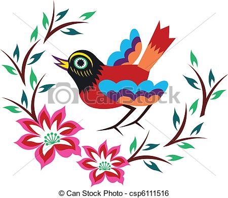 Art Vector Of Chinese Oriental Bird Tree Csp6111516   Search Clipart