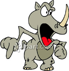 Cartoon Stubborn Rhino   Royalty Free Clipart Picture