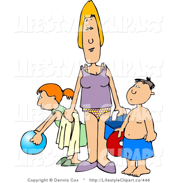 Clip Art Of A Single Mom Trying To Have Fun At The Beach With Her Two