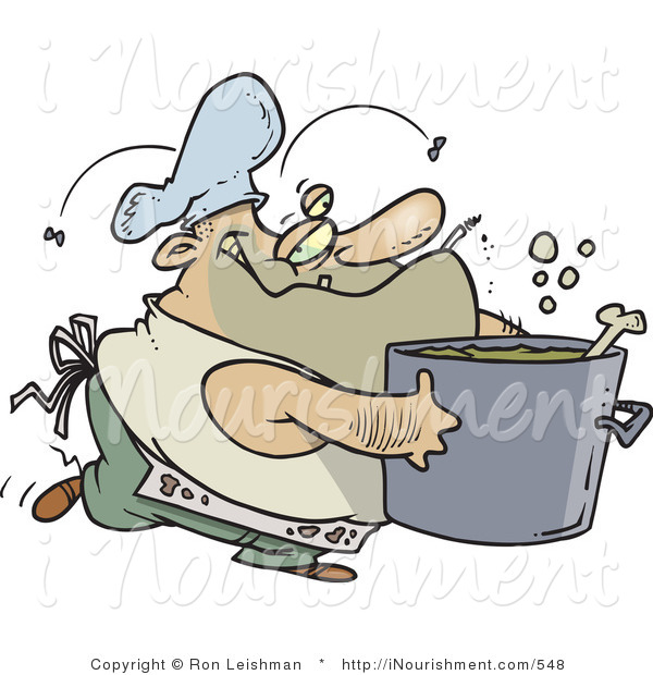 Clipart Of A Dirty Chubby And Stinky Male Cook Carrying A Big Pot By