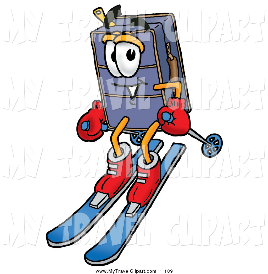 Clipart Of A Sporty Suitcase Cartoon Character Skiing Downhill By