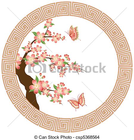 Eps Vector Of Oriental Cherry Blossom Wallpaper   Oriental Pink Red    