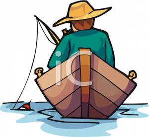 Fisherman Fishing Out Of A Boat   Royalty Free Clipart Picture