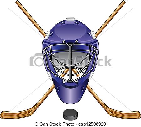 Ice Hockey Goalie Mask Sticks Puck   Stock Illustration Royalty Free