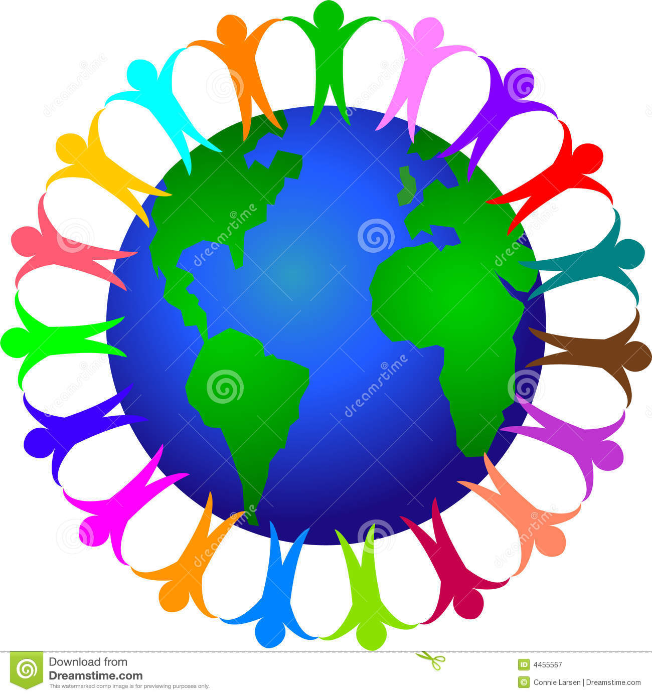 Illustration Of Diverse People Hand In Hand Surrounding The World In A