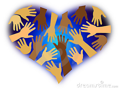 Illustration Of Multiracial Hands Outstretched Over A Brilliant Blue