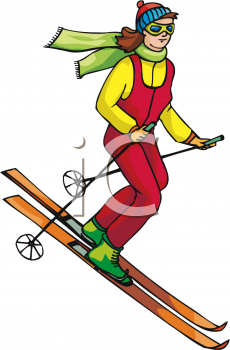 Image Of A Young Lady Skiing Downhill In A Vector Clip Art