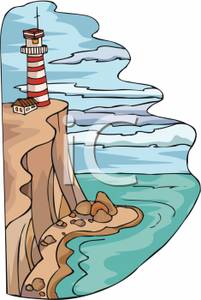 Lighthouse On A Rocky Cliff   Royalty Free Clipart Picture