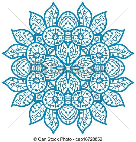 Oriental Blue Mandala Motif Round Lase Pattern On The White Background