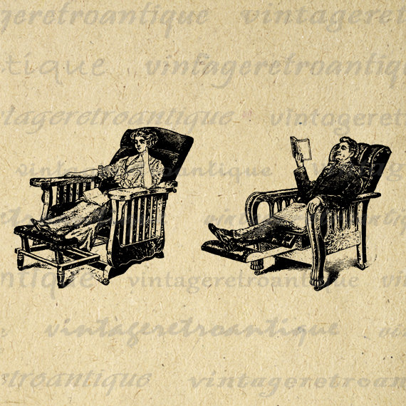Printable Graphic Antique Man And Woman In Recliner Image Furniture