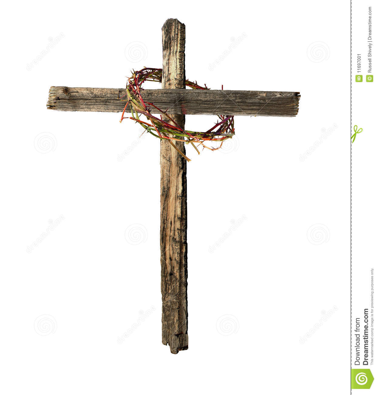 Roman Cross Made Of Old Weathered Wood Encircled By A Bloody Crown