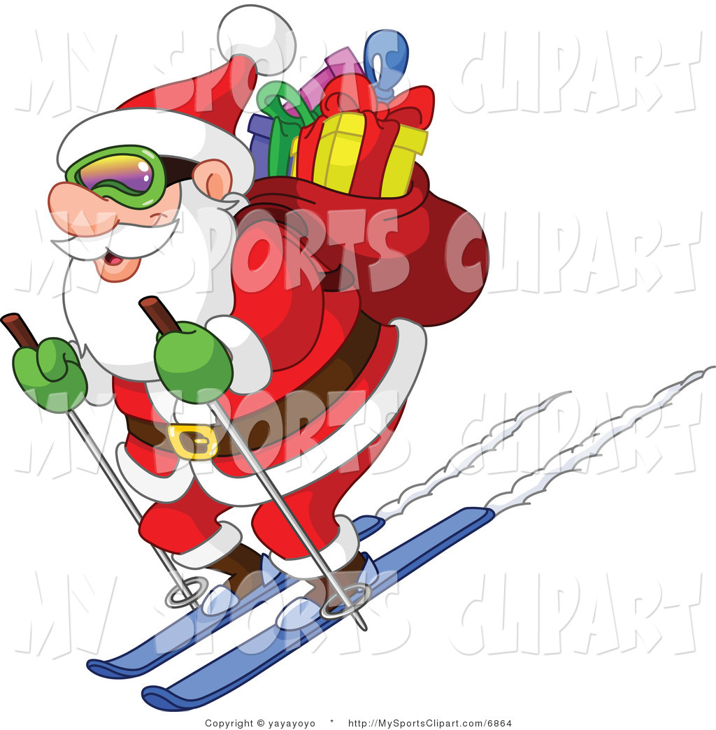 Royalty Free Sports Clip Art Of A Santa Skiing Downhill  This Santa