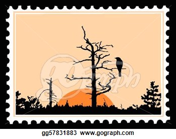The Bird On Tree On Postage Stamps  Clipart Illustrations Gg57831883