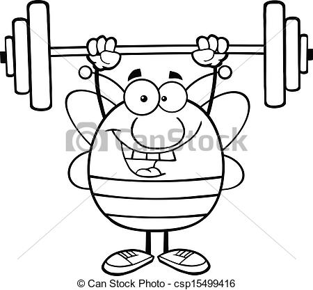 Vector   Black And White Bee Lifting Weights   Stock Illustration