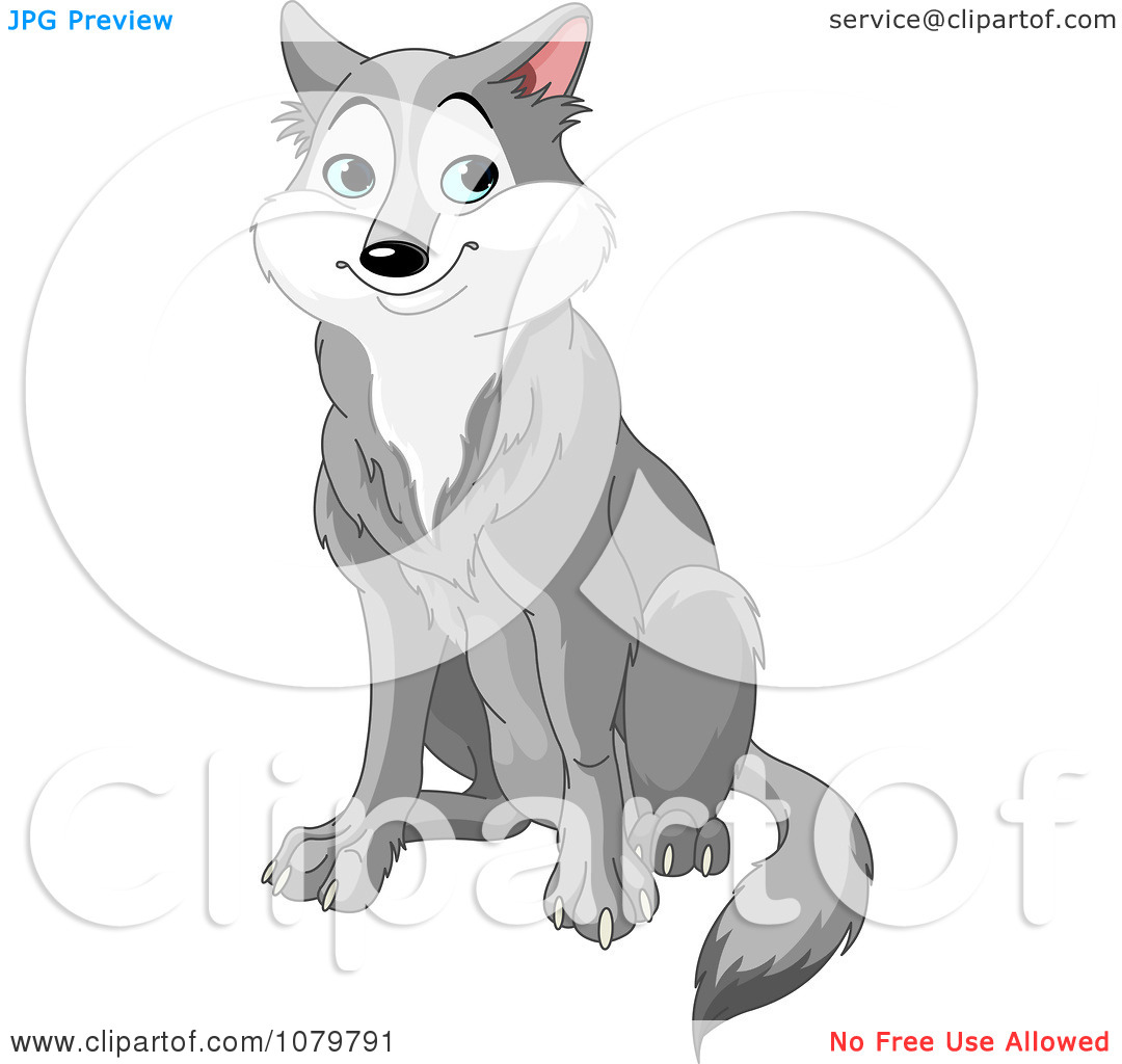 Clipart Handsome Gray Wolf Sitting   Royalty Free Vector Illustration
