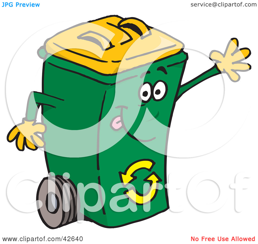 Clipart Illustration Of A Waving Friendly Green Recycle Bin With A
