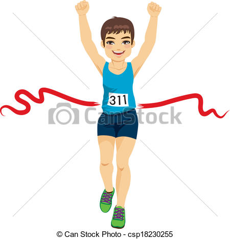 Clipart Vector Of Man Crossing Finish Line Male Runner Red Clipart