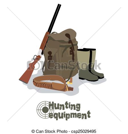 Eps Vectors Of Set Of Military Hunting Equipment With Rifle And    