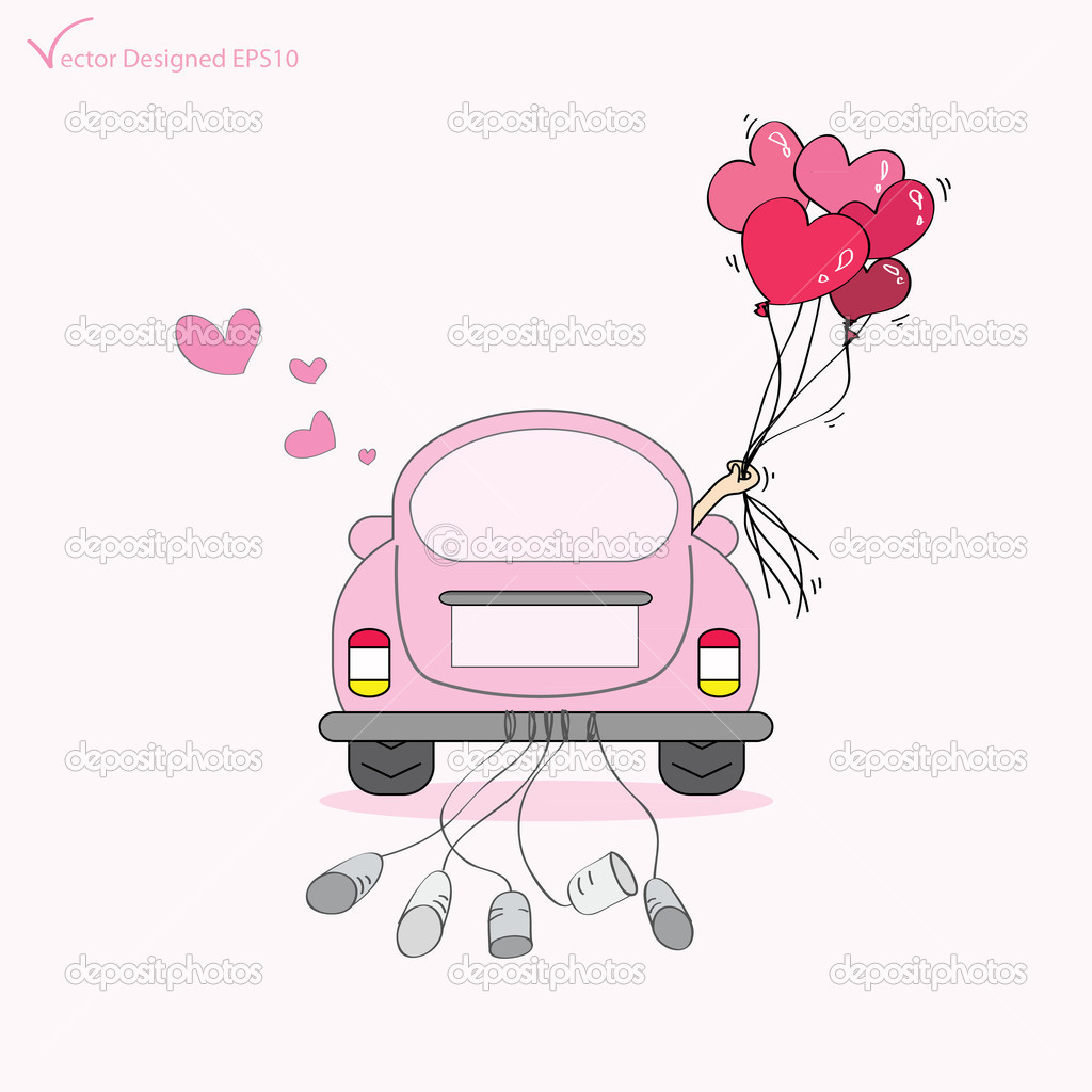 Just Married On Car Driving To Their Honeymoon   Stock Vector