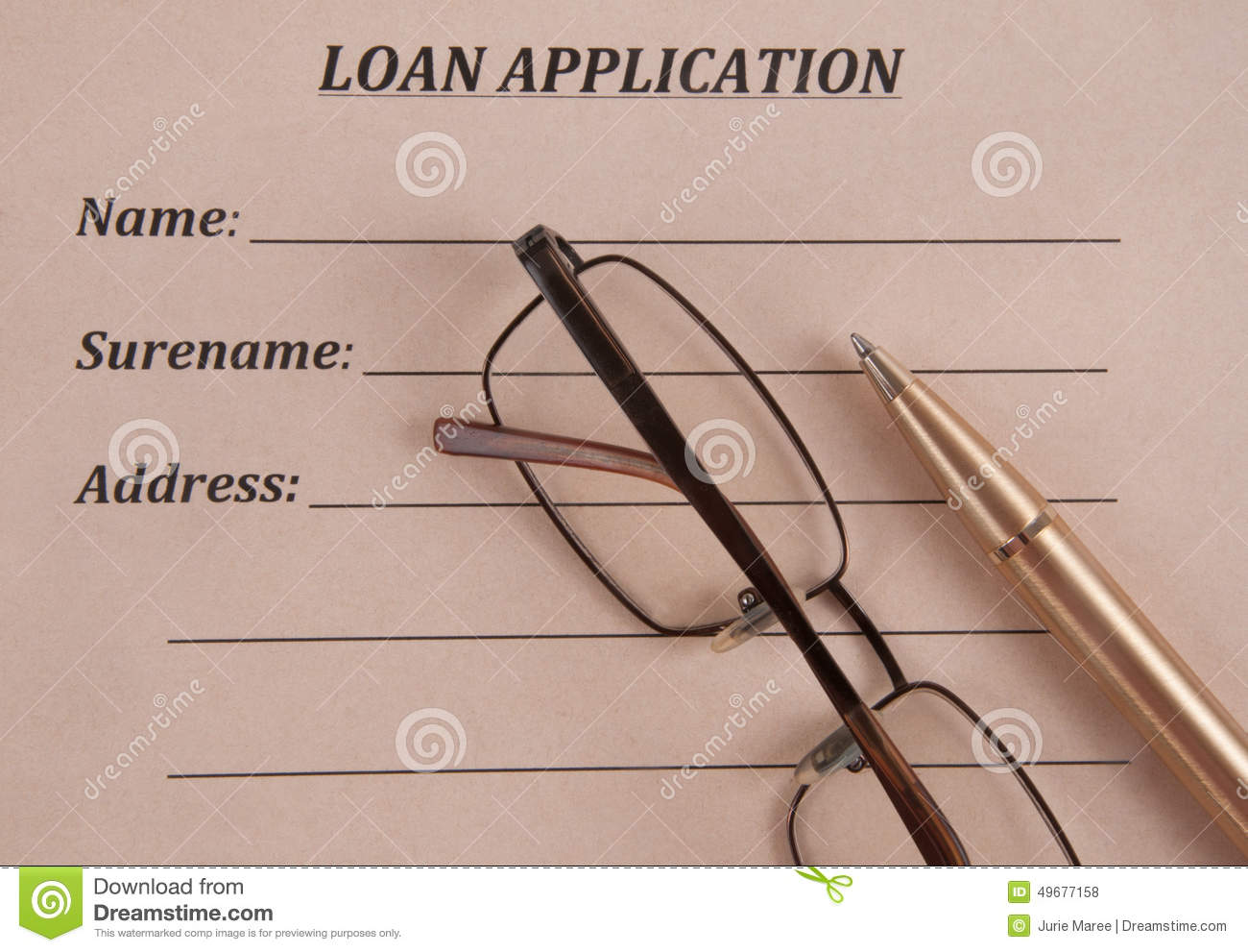 Loan Application Document Photographed In A Studio