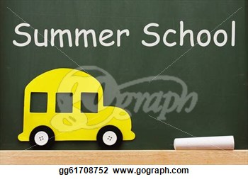     School And Yellow Bus And Chalk Summer School  Stock Clipart