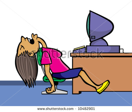 Vector Of Woman Sleeping In Office Near Computer Bored By Online    