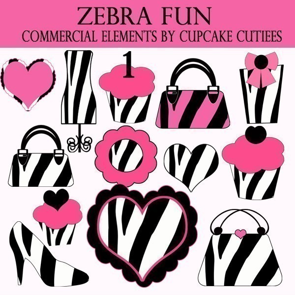 Zebra Fun Girly Pink Digital Clipart Elements By Cupcakecutiees
