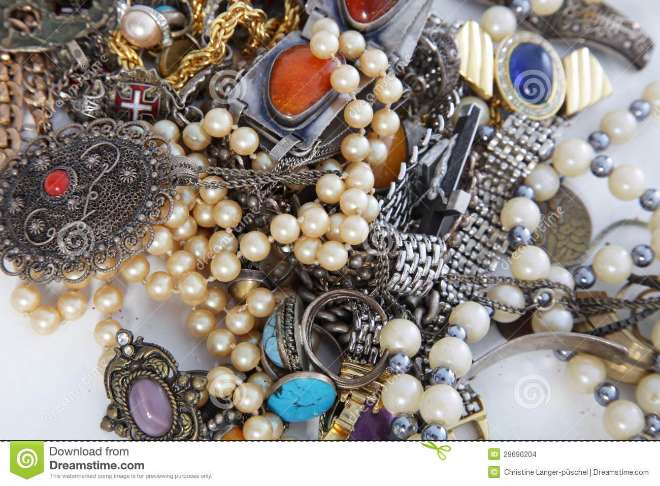 Assorted Pile Of Gemstone Silver And Pearl Jewellery With Necklaces