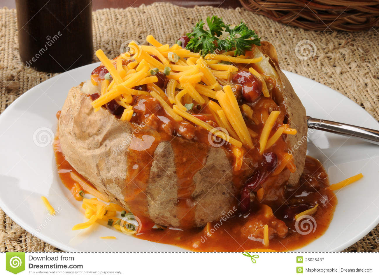 Baked Potato With Chile And Cheese Royalty Free Stock Photography