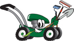Clip Art Graphic Of A Green Lawn Mower Mascot Character Smiling And