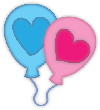 Clip Art Of Blue And Pink Balloons With Hearts