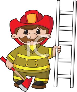 Clipart Image  Cute Little Firefighter Holding An Axe And A Ladder