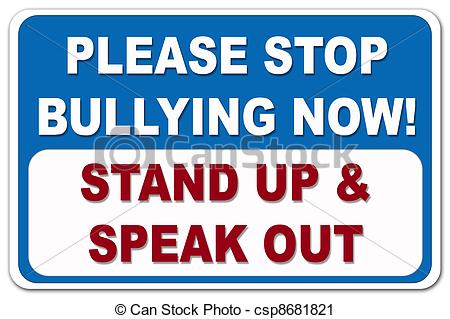 Clipart Of Please Stop Bullying Sign In Blue And Red On A White