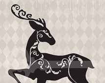 Filigree Reindeer Christmas Silhoue Tte Original Illustration Digital