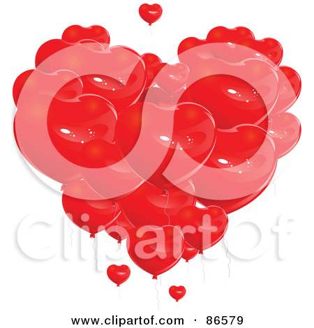 Group Of Red Heart Balloons Forming A Giant Heart