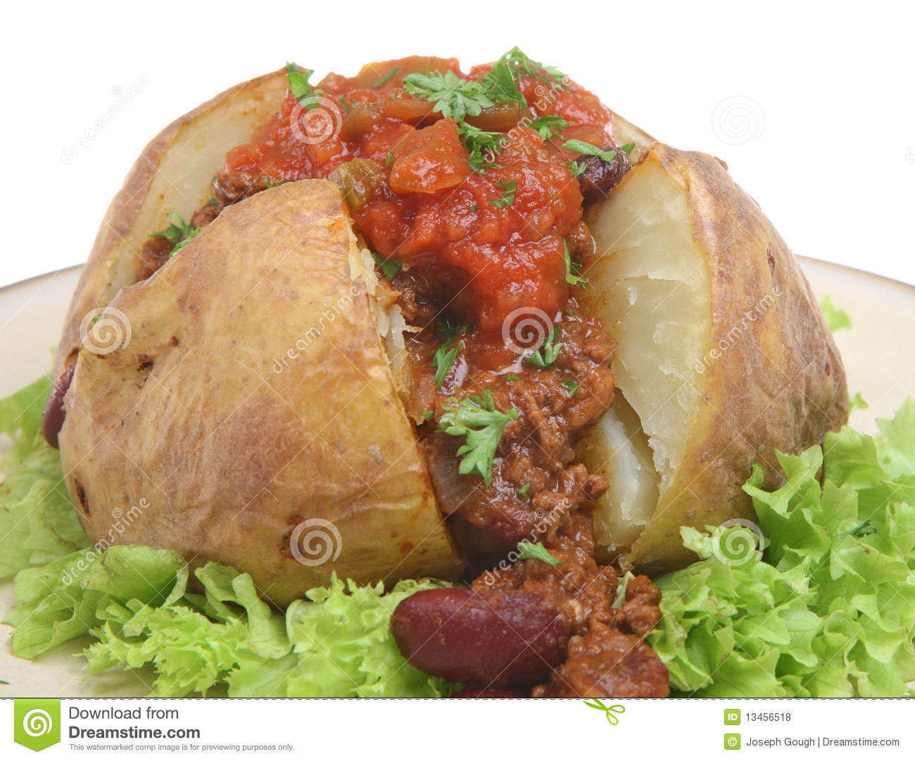 Jacket Potato Filled With Chilli Con Carne And Tomato Salsa 