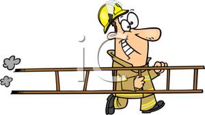 Of A Firefighter Carrying A Ladder   Royalty Free Clipart Picture