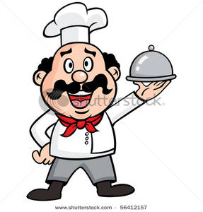     Of Happy Chef Carrying A Covered Dinner Tray Clipart Image