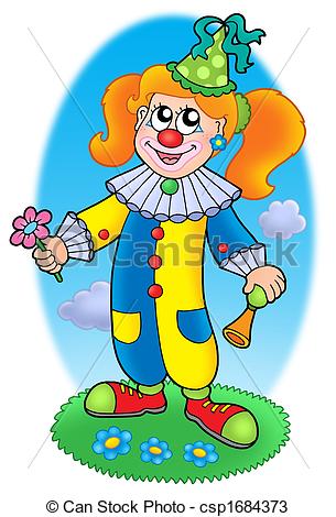 Stock Illustration   Cartoon Clown Girl On Meadow   Stock Illustration