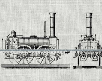 Vintage Train Locomotive Steam Engine Clipart   Antique Steam Train    