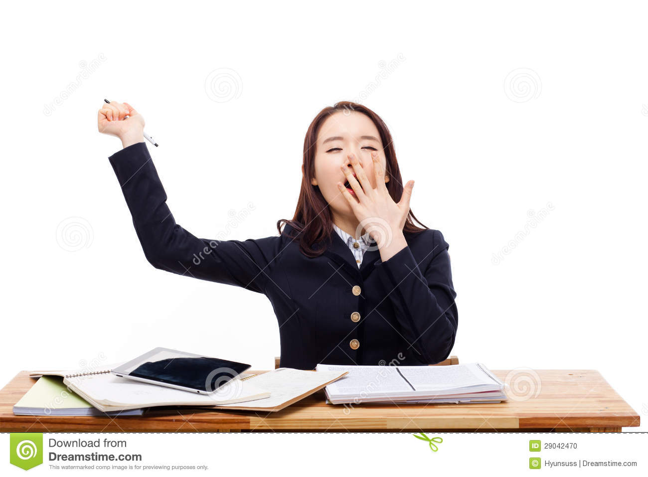 Young Asian Student Stretch Oneself With A Yawn Stock Photo   Image