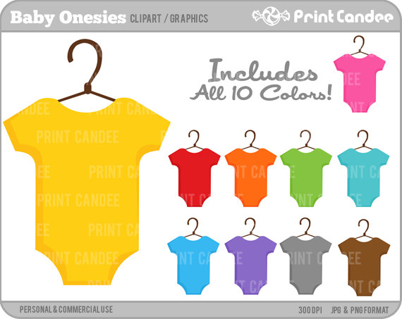 Baby Onesies  Primary Colors    Digital Clip Art   Personal And