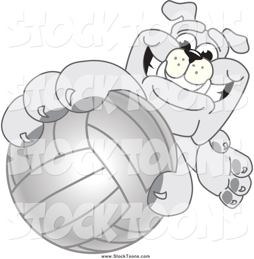 Bulldog Mascot Reaching Up And Grabbing A Volleyball Bulldog Mascot    
