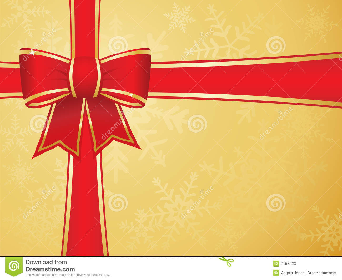 Christmas Bow And Ribbons With Gold Snowflake Background  Please Check